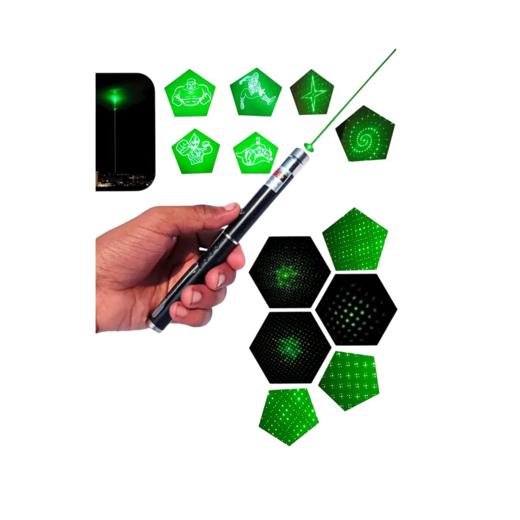 Green Laser Pointer Pen Light with Star Caps | Long Range Laser Beam for Presentation, Outdoor & Fun Use